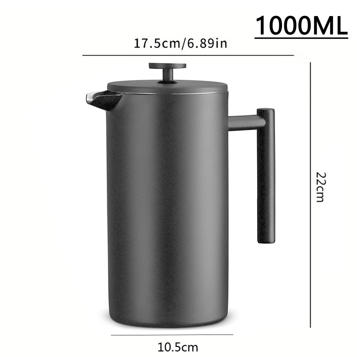 Cafetiera French Press, inox, dublu perete, 1000ml, filtru triplu, 22x17.5x10.5cm