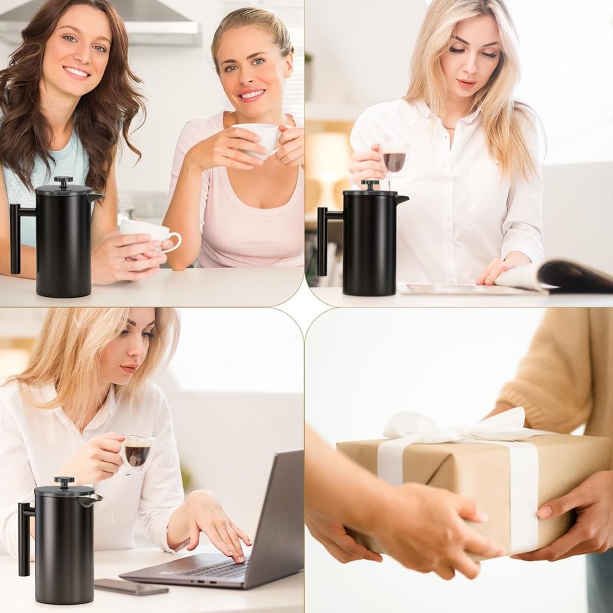 Cafetiera French Press, inox, dublu perete, 1000ml, filtru triplu, 22x17.5x10.5cm