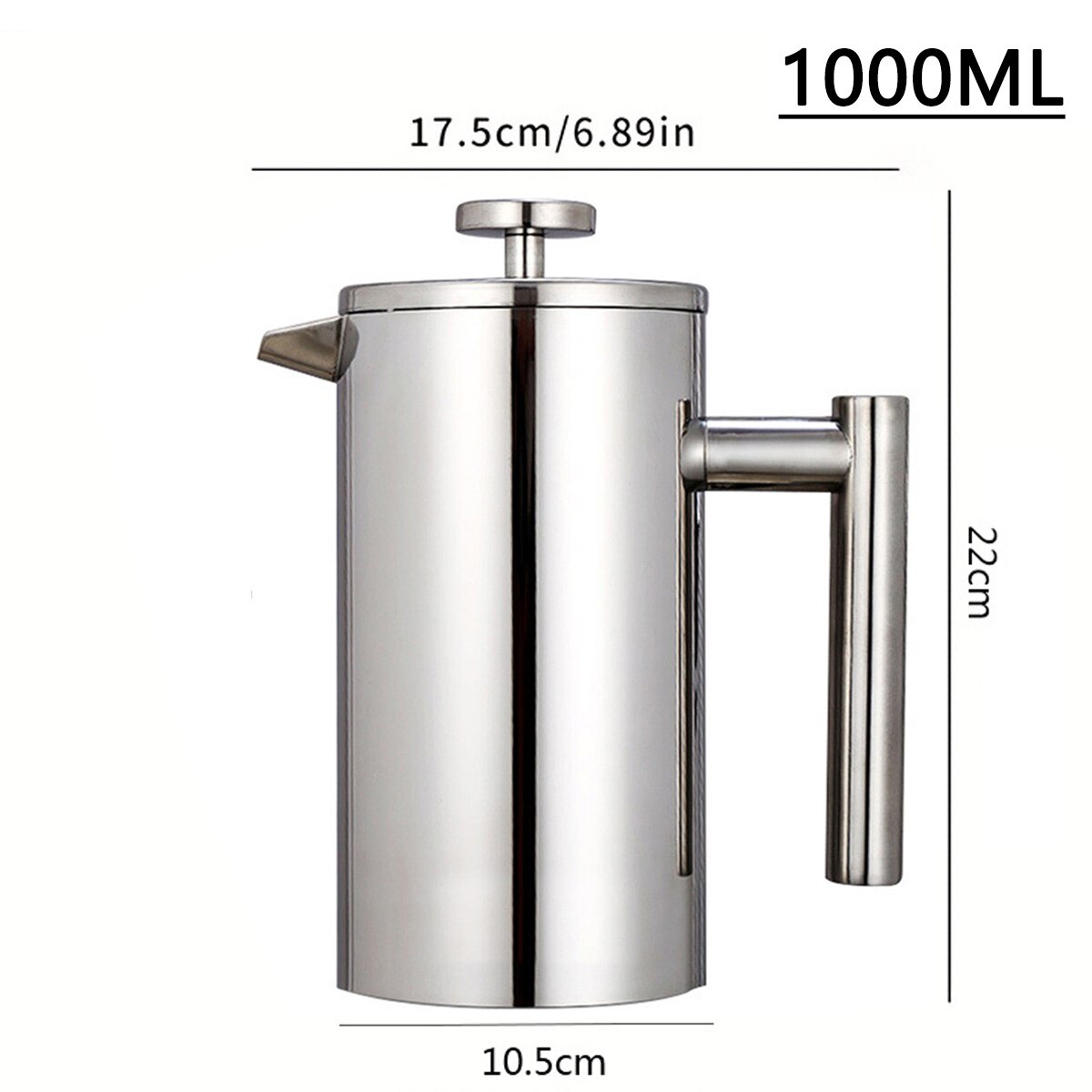 Cafetiera French Press, otel inoxidabil, izolatie dublu perete, filtru triplu, 22x17.5x10.5cm, 1000ml