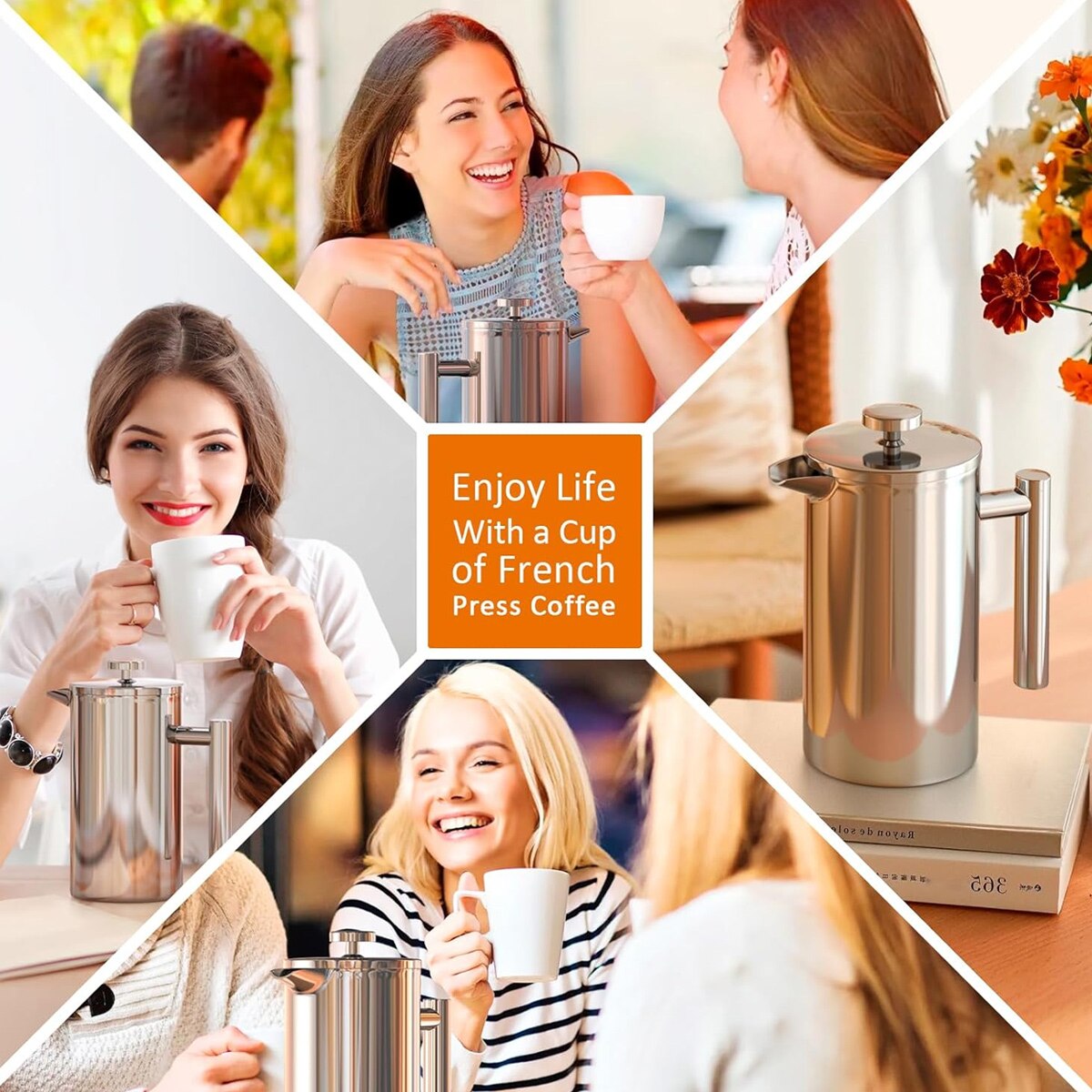 Cafetiera French Press, otel inoxidabil, izolatie dublu perete, filtru triplu, 22x17.5x10.5cm, 1000ml