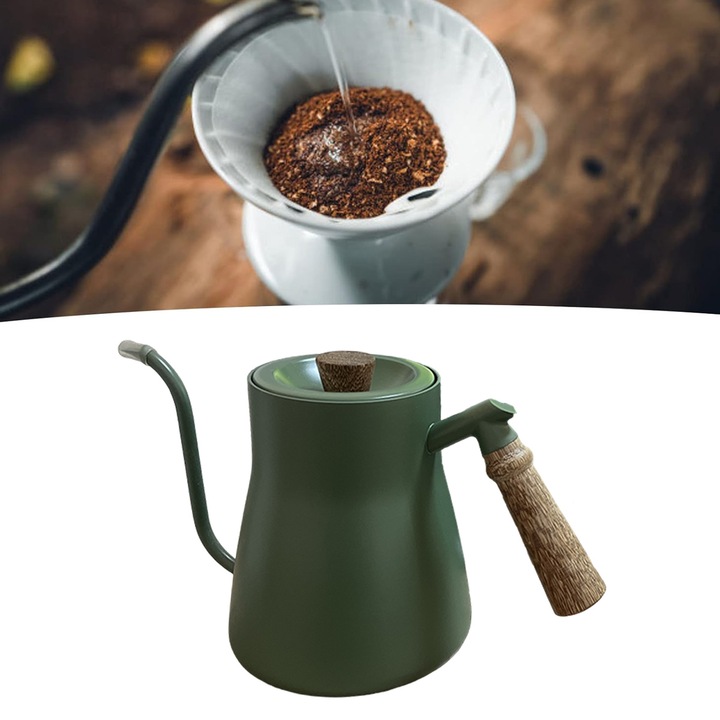 Ibric manual Jormftte, 350ml, inox, maner din lemn, 13x11.5x8cm verde