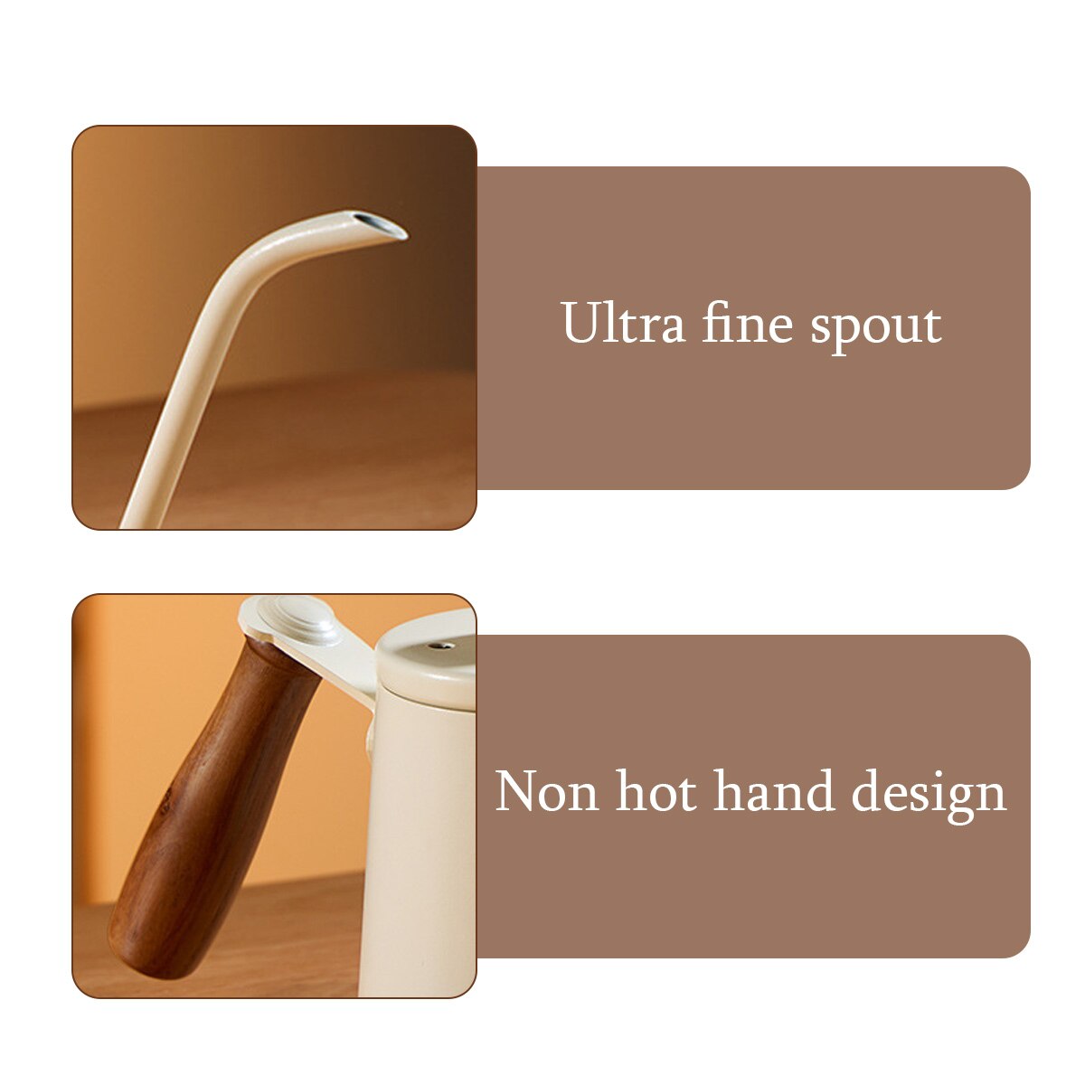 Cafetiera otel inoxidabil, maner lemn, 350ml, picurare precisa