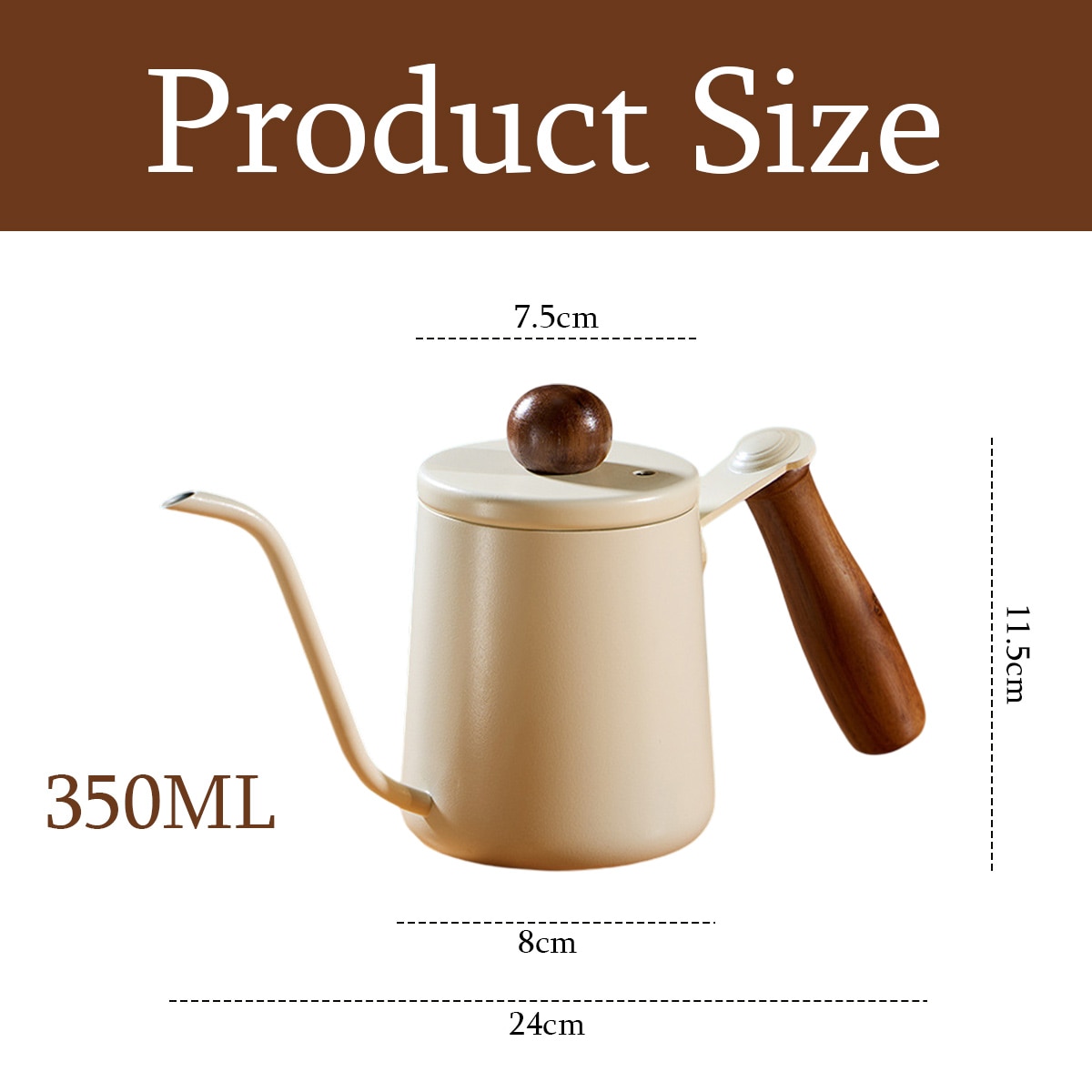 Cafetiera otel inoxidabil, maner lemn, 350ml, picurare precisa