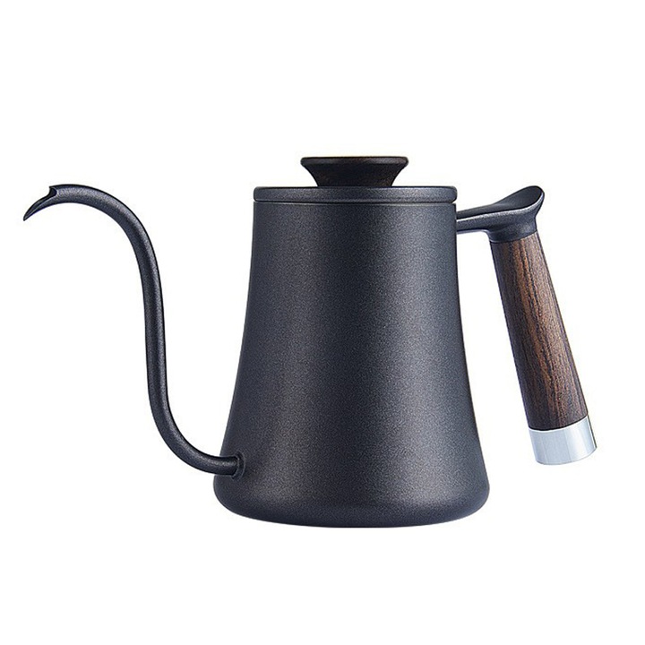 Kávéskanna, 600ml, rozsdamentes acél, fa fogantyú, hosszú kiöntő