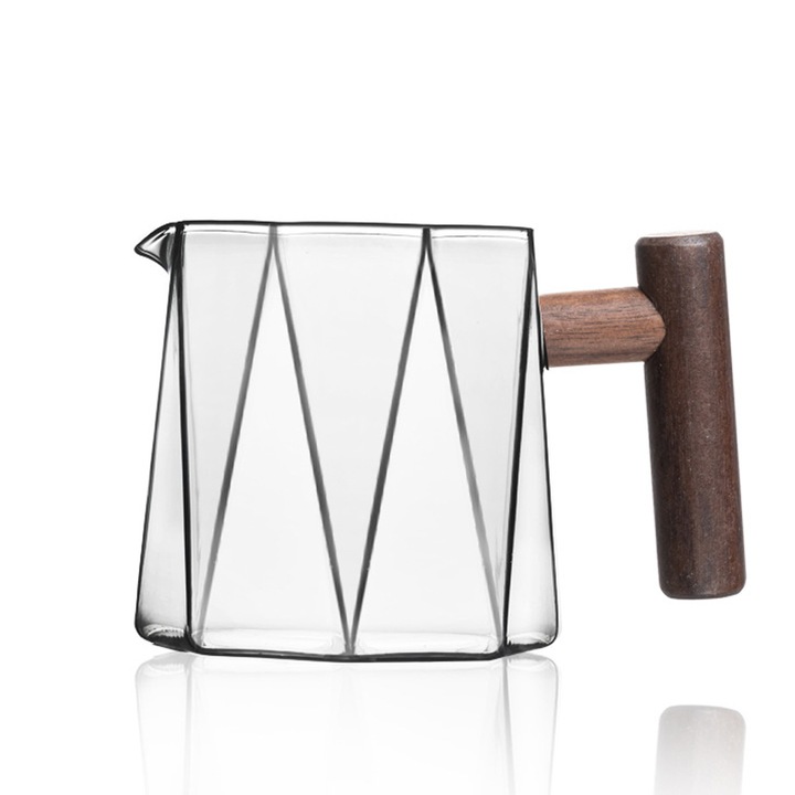 Боросиликатна стъклена кана с дървена дръжка, за приготвяне на кафе