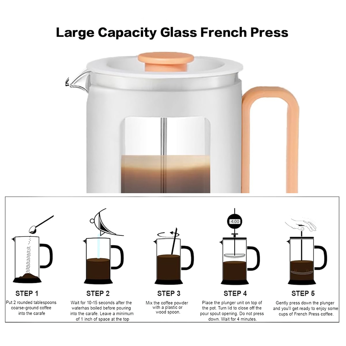 Cafetiera French Press, sticla borosilicata, capacitate 1100ml, filtru inox, rezistenta la temperaturi inalte