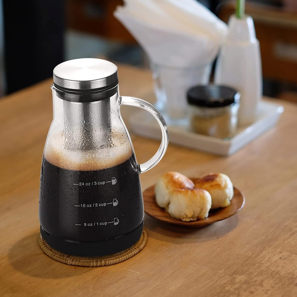 Aparat de cafea si ceai cu gheata, material sanatos din sticla borosilicata asigura un gust proaspat, aparat de bere multifunctional cu filtru cu plasa fina pentru prepararea de precizie, capacul ermetic mentine bauturile proaspete, 960 ml