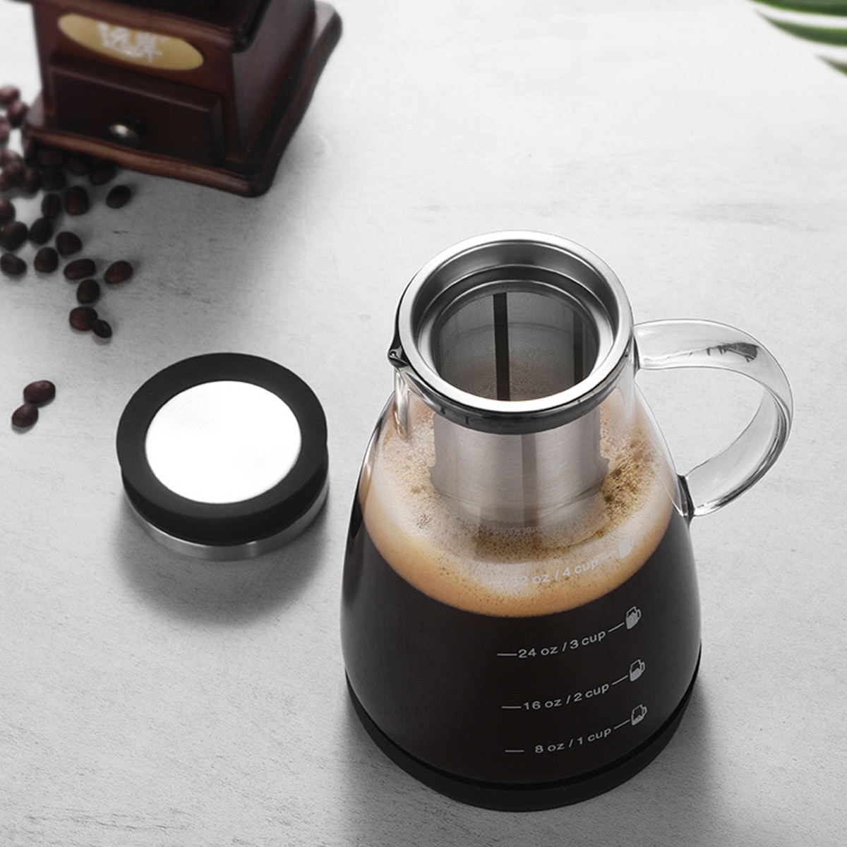Aparat de cafea si ceai cu gheata, material sanatos din sticla borosilicata asigura un gust proaspat, aparat de bere multifunctional cu filtru cu plasa fina pentru prepararea de precizie, capacul ermetic mentine bauturile proaspete, 960 ml