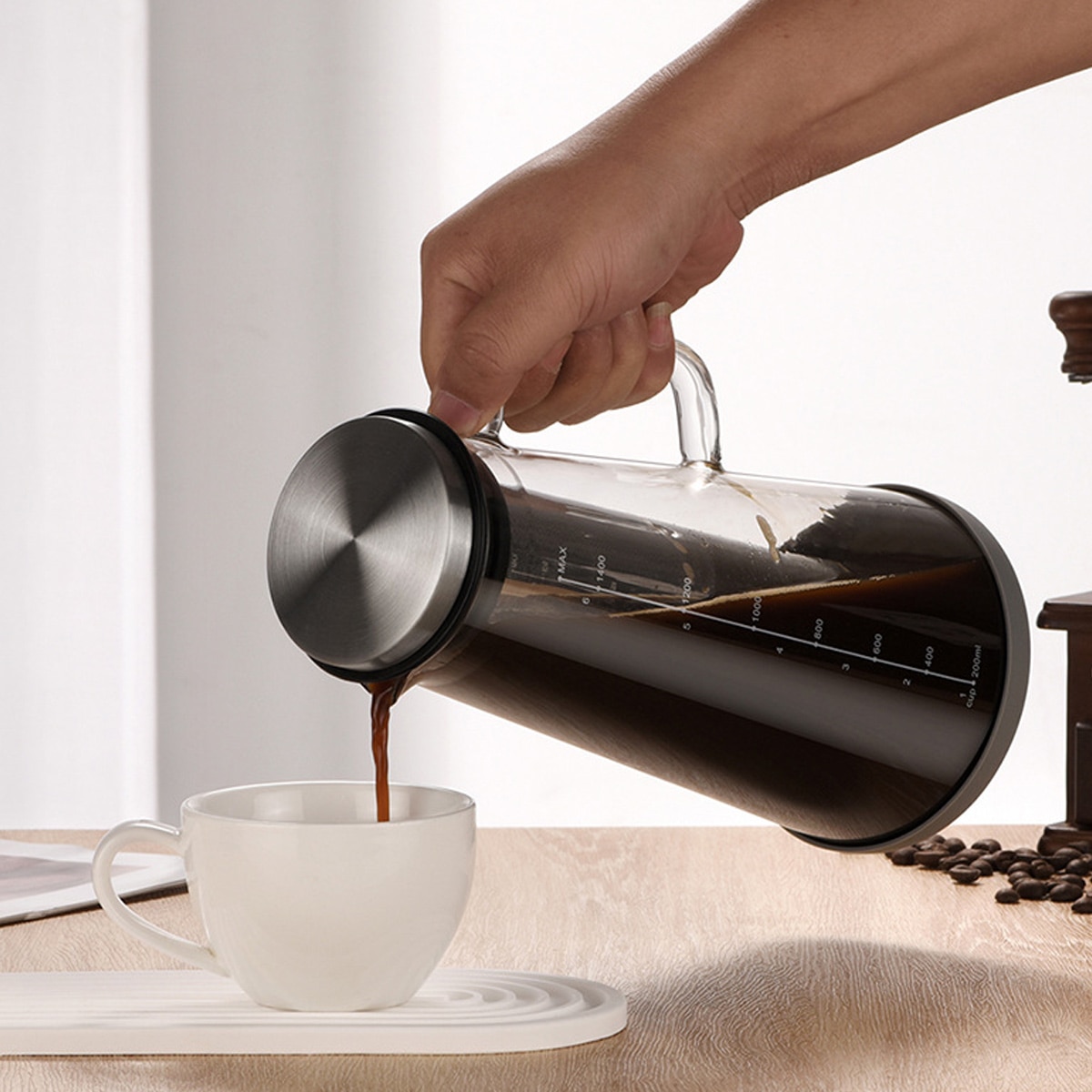 Aparat de cafea Cold Brew AMRINUGL, filtru din inox, gura de scurgere in V, 1,5 litri