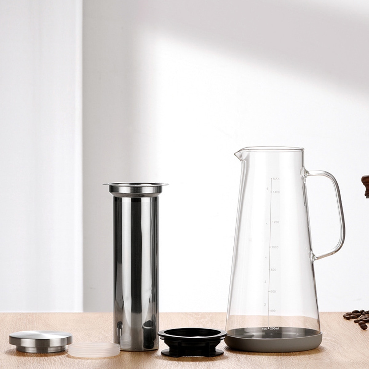 Aparat de cafea Cold Brew AMRINUGL, filtru din inox, gura de scurgere in V, 1,5 litri