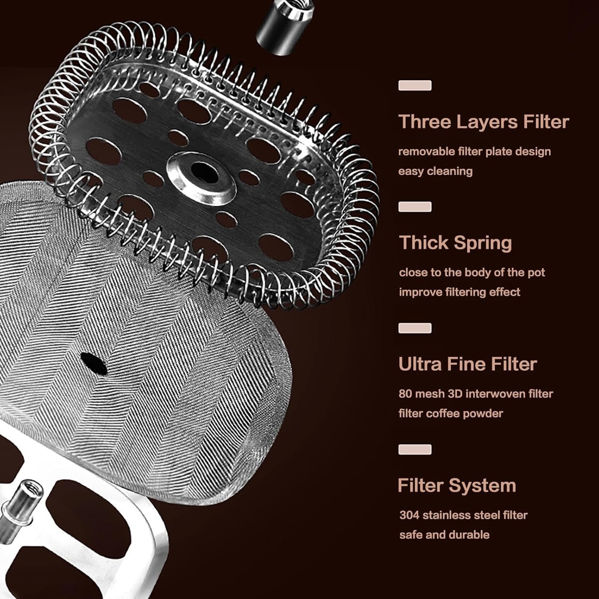 Cafetiera French Press, carcasa protectoare din material PP, cafetiera rezistenta la caldura cu sistem de filtrare din otel inoxidabil