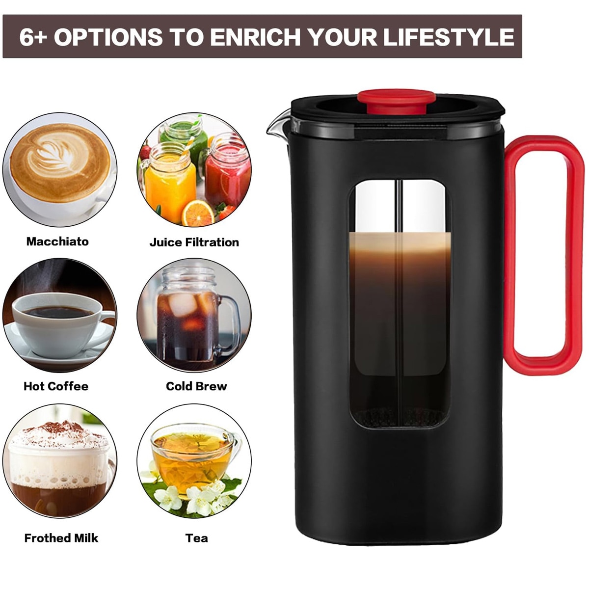 Cafetiera French Press, carcasa protectoare din material PP, cafetiera rezistenta la caldura cu sistem de filtrare din otel inoxidabil