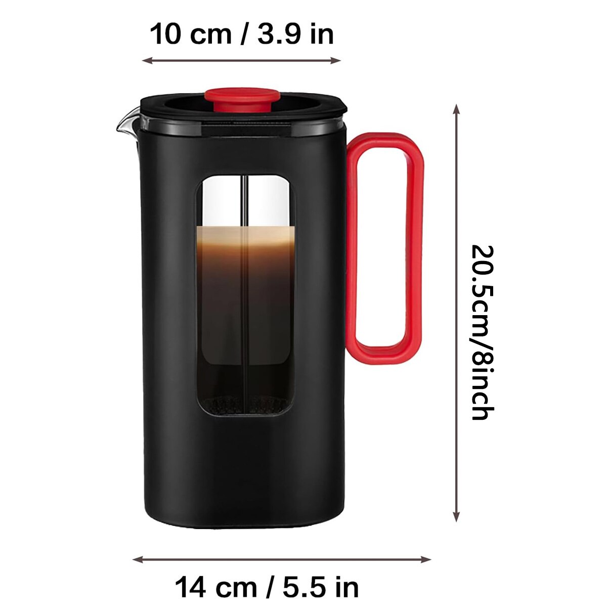 Cafetiera French Press, carcasa protectoare din material PP, cafetiera rezistenta la caldura cu sistem de filtrare din otel inoxidabil