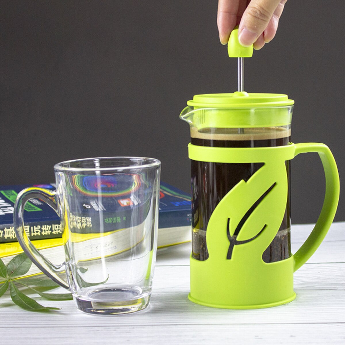 Cafetiera French Press 350ml sticla termorezistenta filtru inox set cadou
