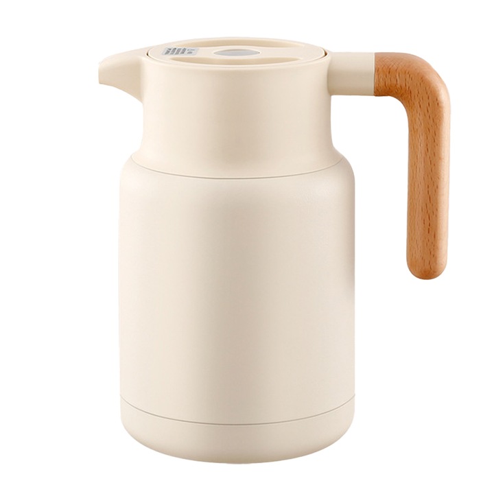 Oala termoizolatoare cu maner din lemn din otel inoxidabil Vacuum dublu de uz casnic, cafetiera portabila de birou