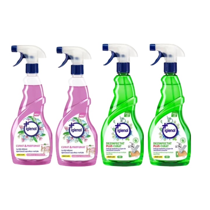 Set Curatenie Universal Igienol Variety, 2 x Solutie Dezinfectanta Multisuprafete 750ml Magnolie, 2 x Solutie Dezinfectant Multisuprafete 750ml Mar, rapid si eficient, testat dermatologic, prospetime de lunga durata, elimina mirosuri neplacute