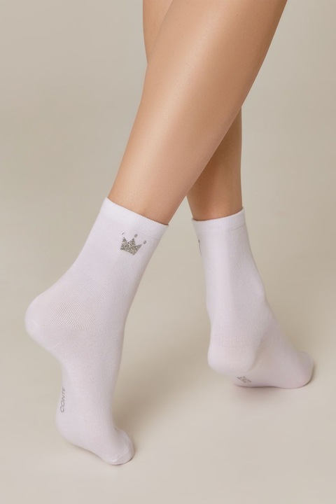 Дамски памучни чорапи с брокат Queen, Conte Classic 430, Бял