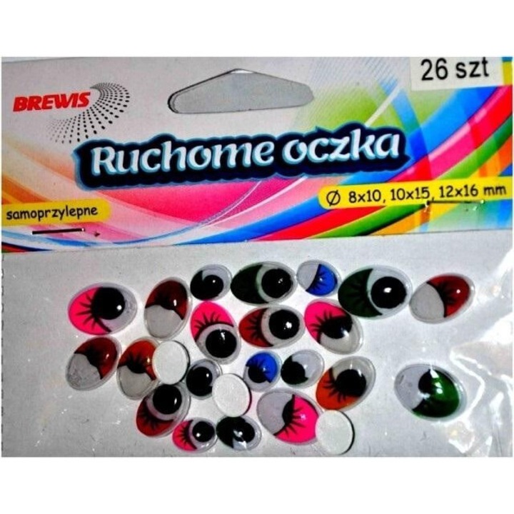 Set artizanat Brewis, ochi mobili ovali cu gene colorate, multicolor, 26 buc, 130x39 mm