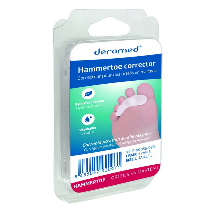 Corector deget - Orteza corector curbat cu gel - degete in ciocan, amelioreaza durerea, Deramed - marimea L, 1 pereche
