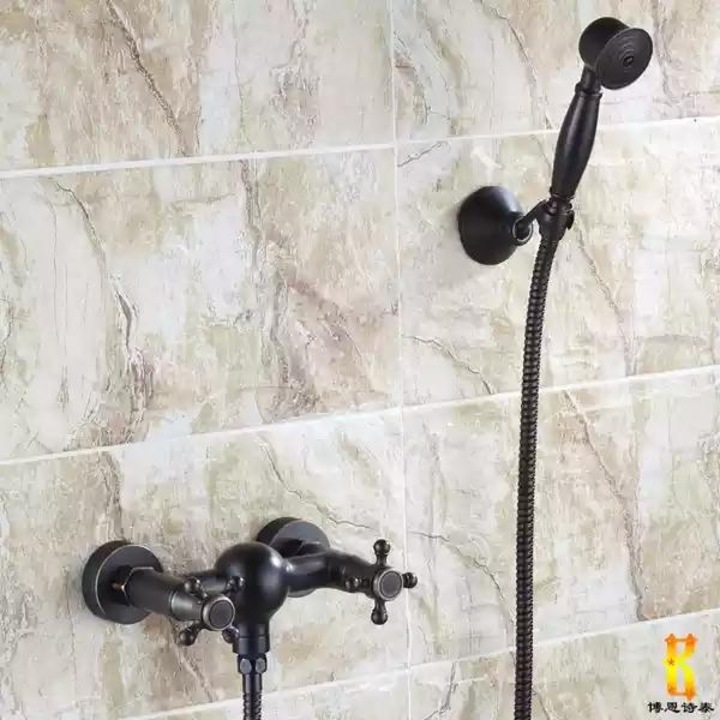 Стенен смесител за душ, античен черен, Venus Star