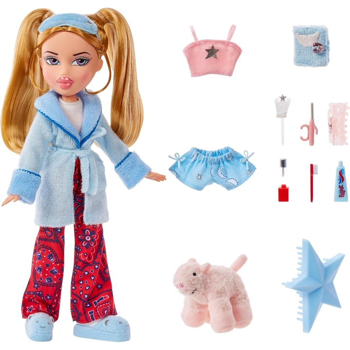 Papusa Bratz Slumber Party Cloe Cu 2 Seturi de Pijamale, Plus Si Accesorii