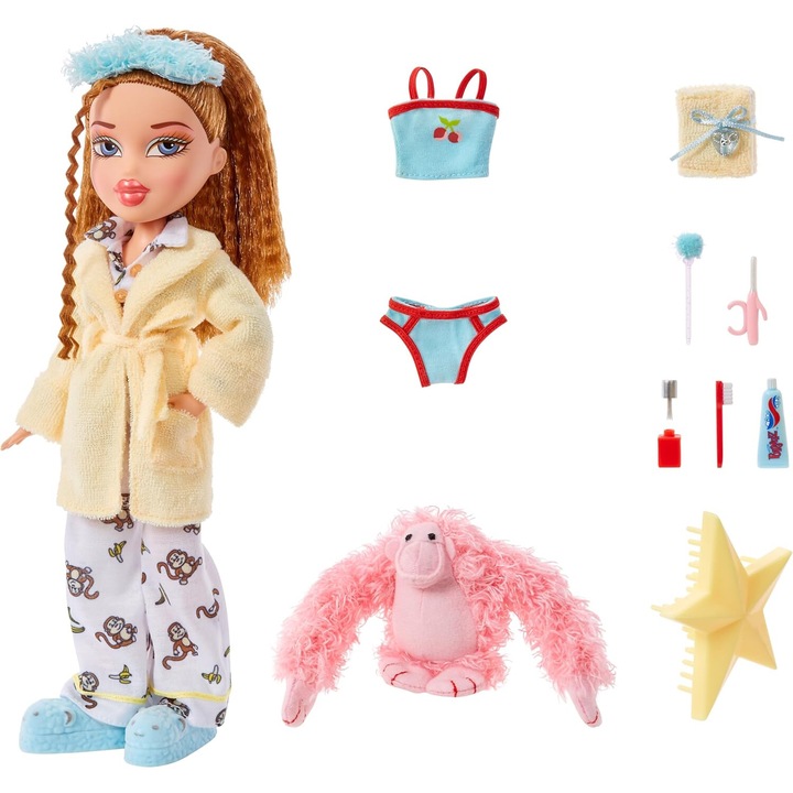 Bratz Slumber Party Meygan baba 2 pizsama készlettel, plüss és kiegészítőkkel