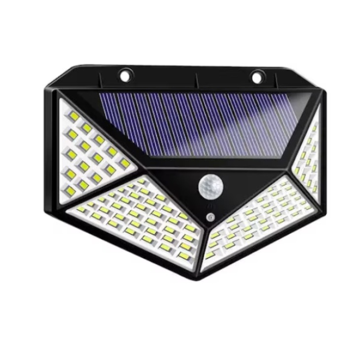 Соларна лампа 100 LED, Нов модел, Супер производителност, Последно поколение, 1800 mAh, Сензор за движение и светлина, Стенен монтаж