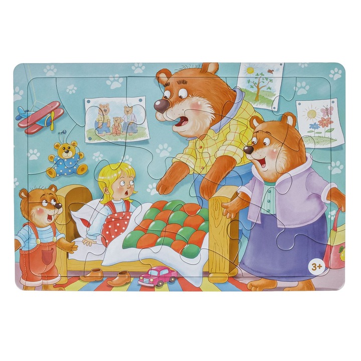Puzzle pentru copii cu imagine din povestea bucle de aur si cei trei ursi 15 piese