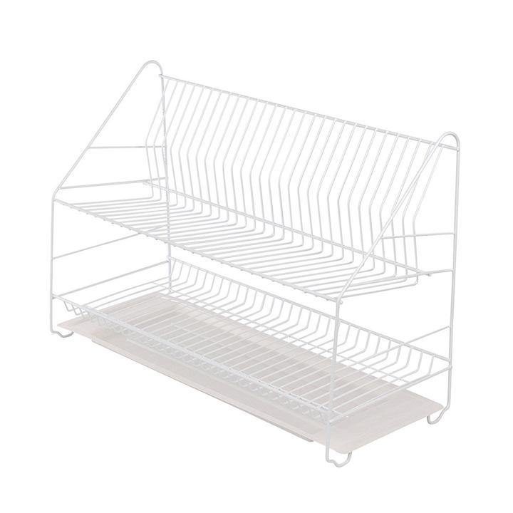 Edényszárító, MetPol, 2 szintes, fehér, 50cm, tálcával