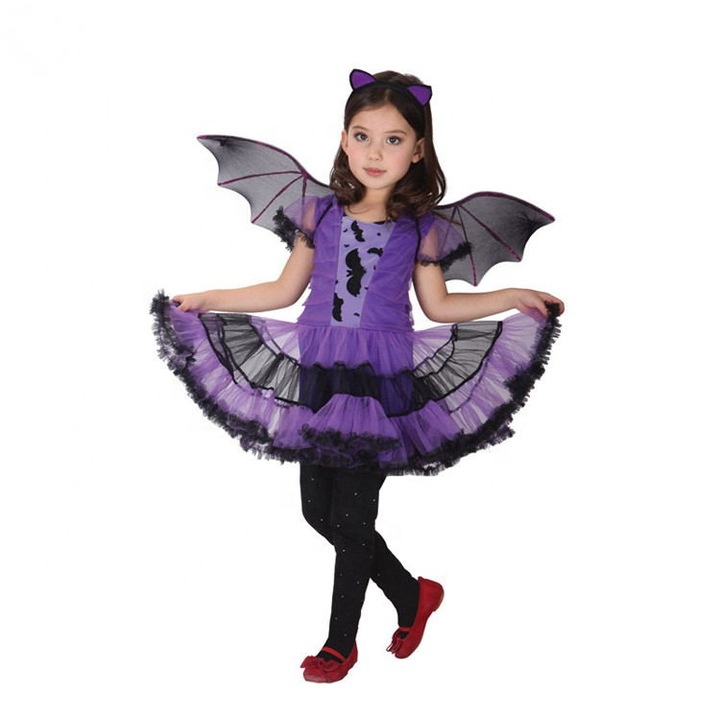 Funny Party Shop® Girls Bat Halloween jelmez, szárnyakkal, lila, 2-3 éves