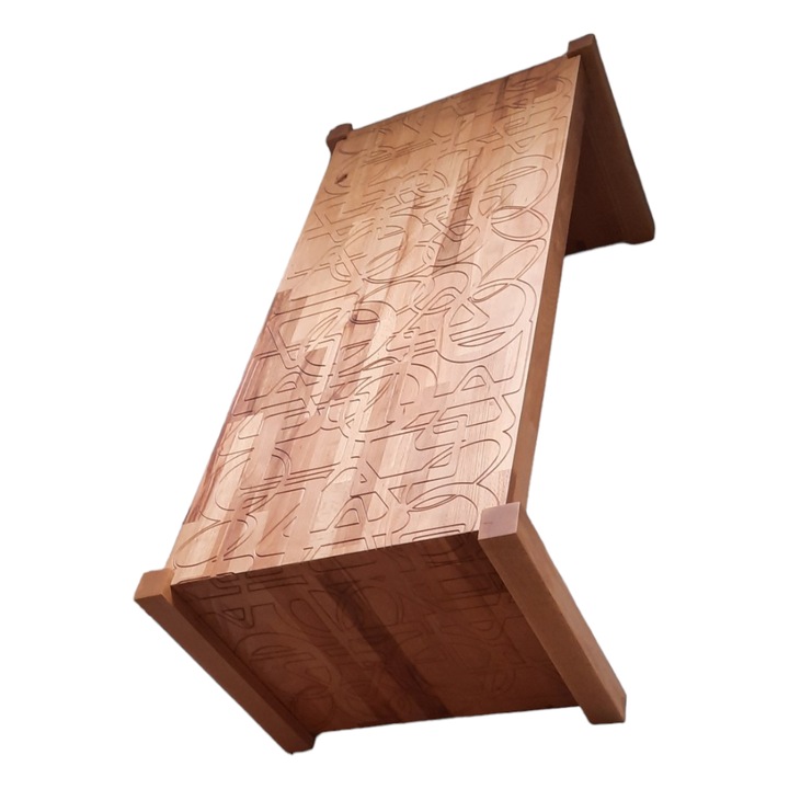 Masuta De Cafea, Lemn De Fag Sculptat, Unicat, Model Geometric, Culoare Fag Inchis,120x52x42 cm