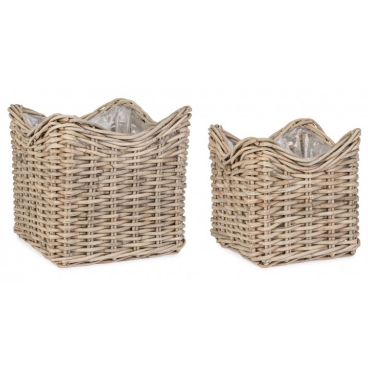 Комплект 2 кошници Haris, Ратан, 50x50x50 см, 64x64x64 см, Сив
