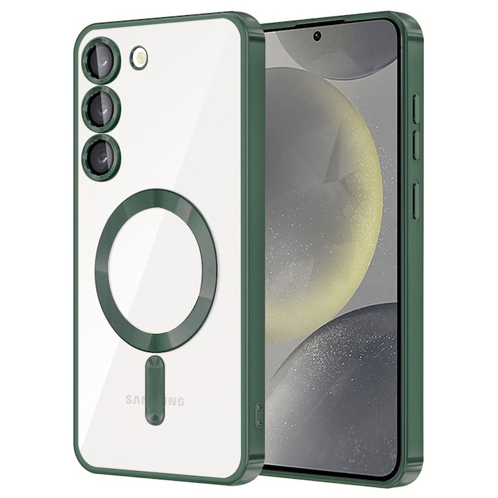 Husa MagSafe pentru Samsung Galaxy S23, Accesorio Luxury Crystal, Deep Green
