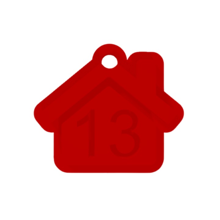 Breloc numarul, "13", pensiuni, hoteluri, 41 X 47 mm rosu