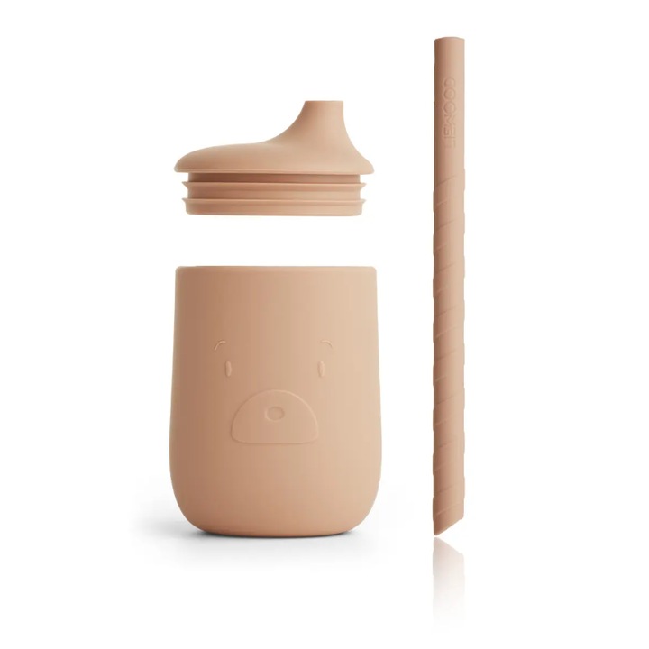 Cana cu pai pentru copii, Liewood Ellis, silicon, roz, 230ml