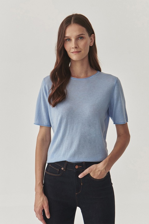 Tatuum, Bluza din amestec de lana si lyocell cu maneci scurte Masha, Albastru pastel, XL