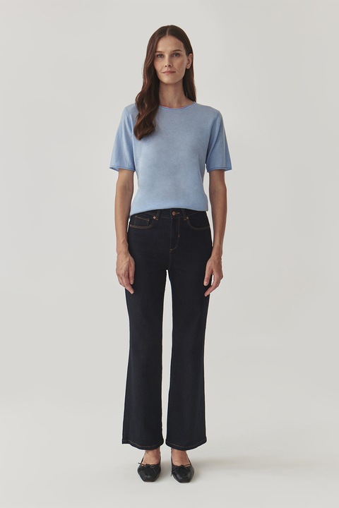 Tatuum, Bluza din amestec de lana si lyocell cu maneci scurte Masha, Albastru pastel, XL