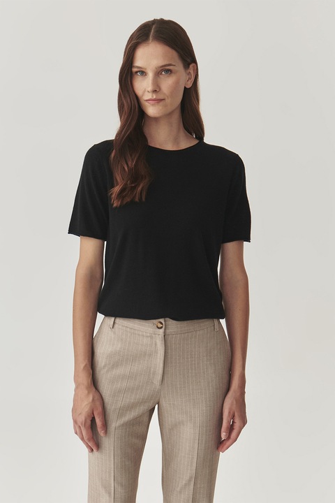 Tatuum, Bluza din amestec de lana si lyocell cu maneci scurte Masha, Negru, M