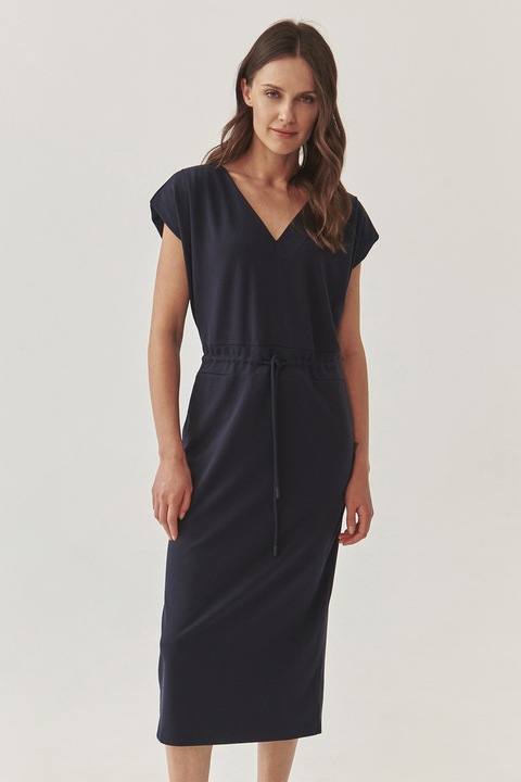 Tatuum, Rochie midi cu decolteu in V si cordon in talie Mandy, Bleumarin