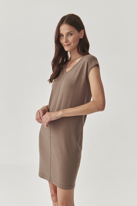 Tatuum, Rochie dreapta cu decolteu in V, Maro inchis, M