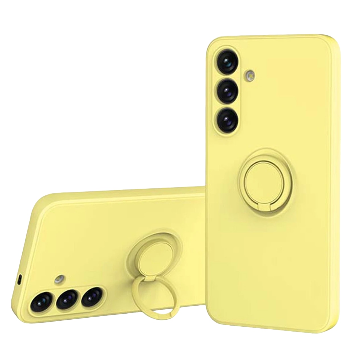 Husa pentru Samsung A55 DaDen cu inel rotativ 360, Silicon Premium, Camera Protection, Antisoc, Galben