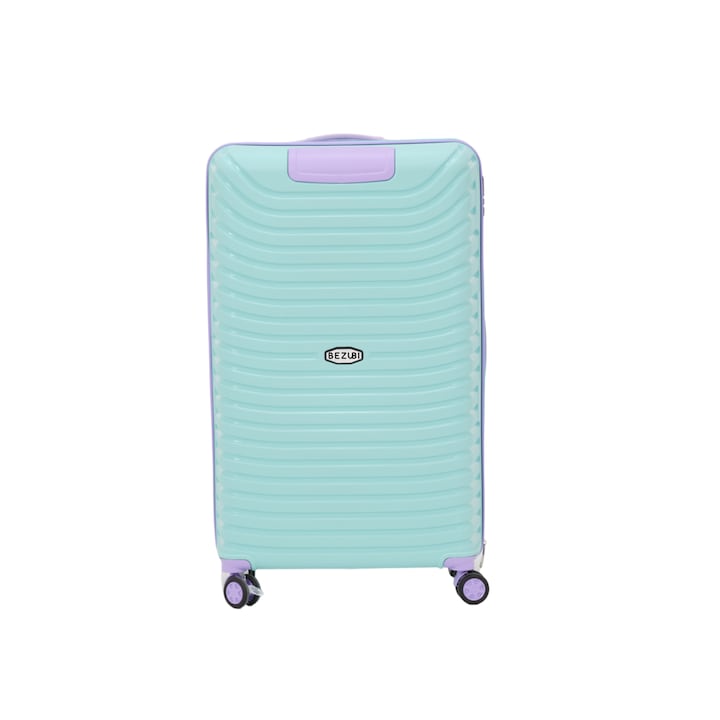 Troler mare Bezubi Easy Travel, bagaj de cala, 84x50x38, volum 140 litri, maner telescopic, 4 roti duble silentioase, rotire 360 grade, inchidere cu fermoar si cifru, compartimentare cu buzunar, material PP special flexibil anti-casabil, mov-turcoaz