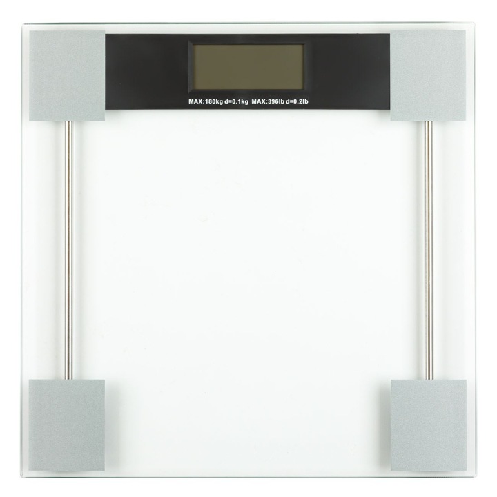 Cantar de baie eectronic Shopiens®, patrat transparent, cu precizie inalta si sticla rezistenta, maxim 180 kg