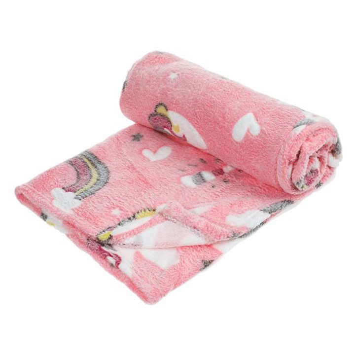 Бебешко одеяло, кадифе, 2 лица, розов еднорог, флуоресцентно, 140x100 см