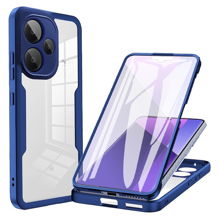 Husa Ultimate Optim Protection 360° pentru Xiaomi Poco F6, Hybrid Technology, Ultra Durabil, Protectie Camera, Protectie completa Ecran si Spate, Albastru