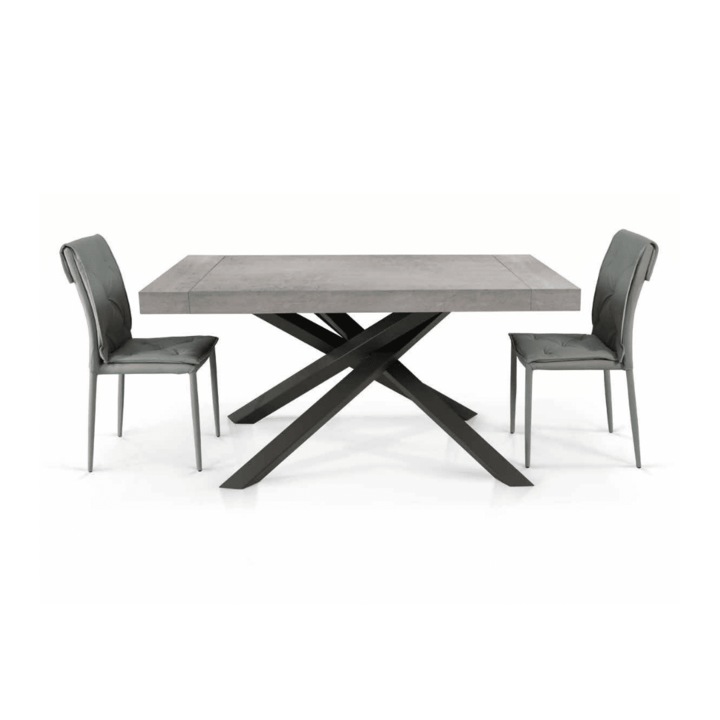 Masa extensibila Comfy, finisaj gri ciment, picior metalic negru 160 cm /90 cm/ h 77