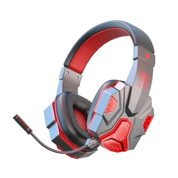 Casti Over-Ear, SOYTO, Wireless, Bluetooth, Gaming, E-Sports, Compatibilitate Universala, Microfon, Negru cu Rosu