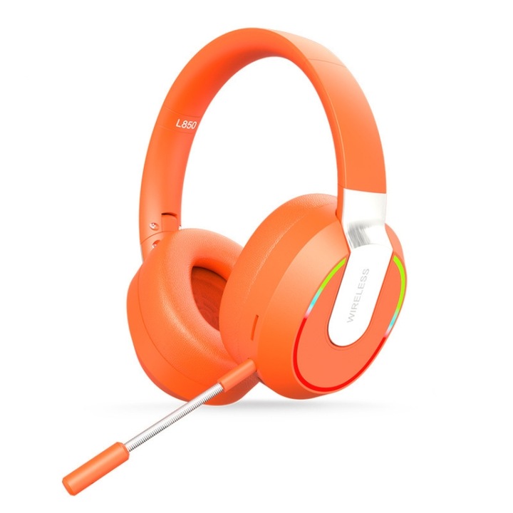 Casti wireless Over-Ear, pliabile, reducere zgomot ENC, Bluetooth, microfon incorporat, portocaliu