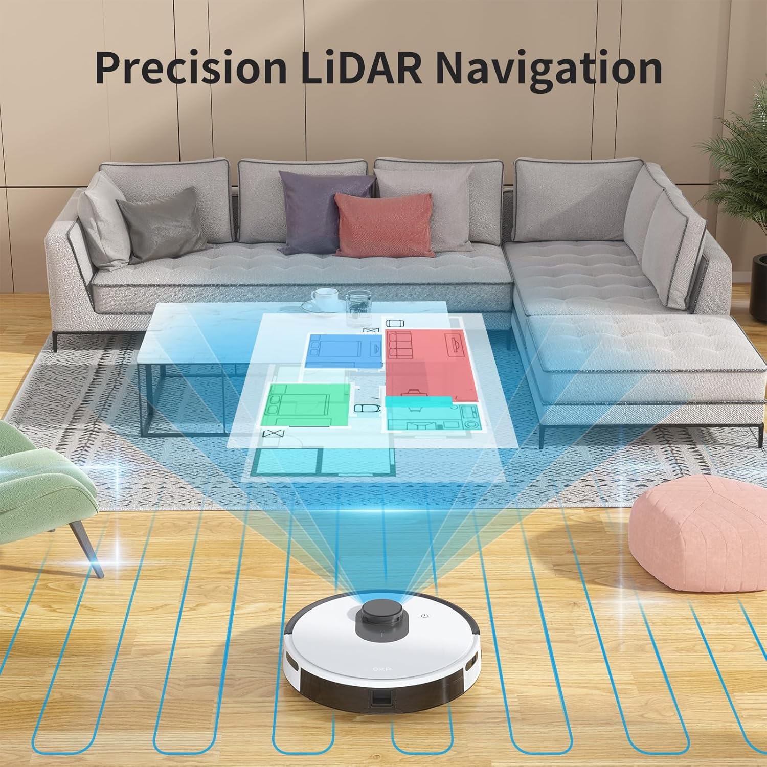 OKP L1 Robotporszívó, LiDAR navigáció, 3800Pa, alkalmazásvezérlés, fekete-fehér - eMAG.hu
