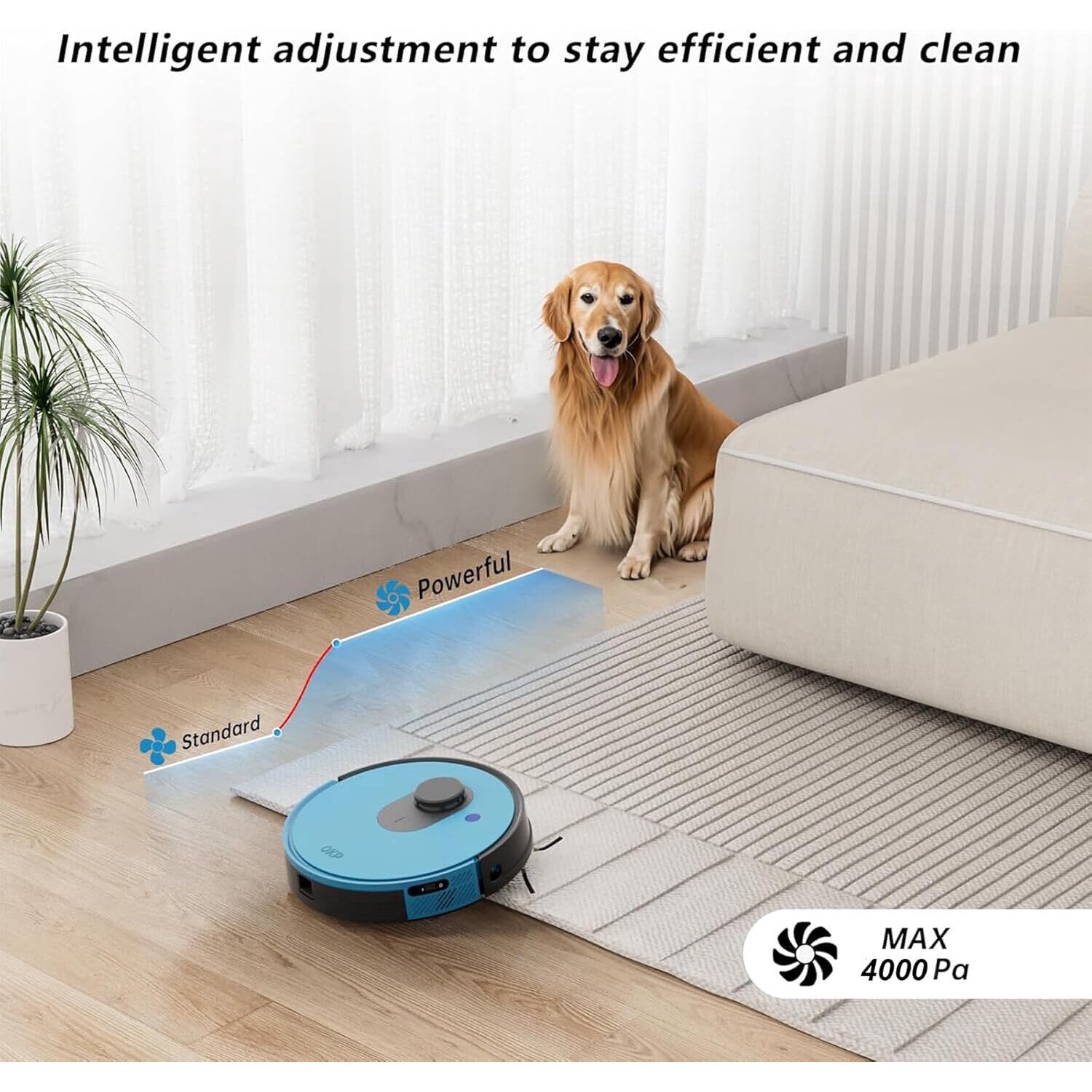 Aspirator robot OKP OKP-L1, subtire, auto-incarcare, recipient vizibil, compatibil Alexa, pentru parchet si par de animale, 600ml